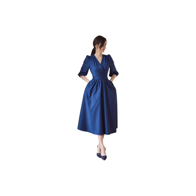 ROEYSHOUSE Long Sleeved Dresses Women's Dark Blue-1