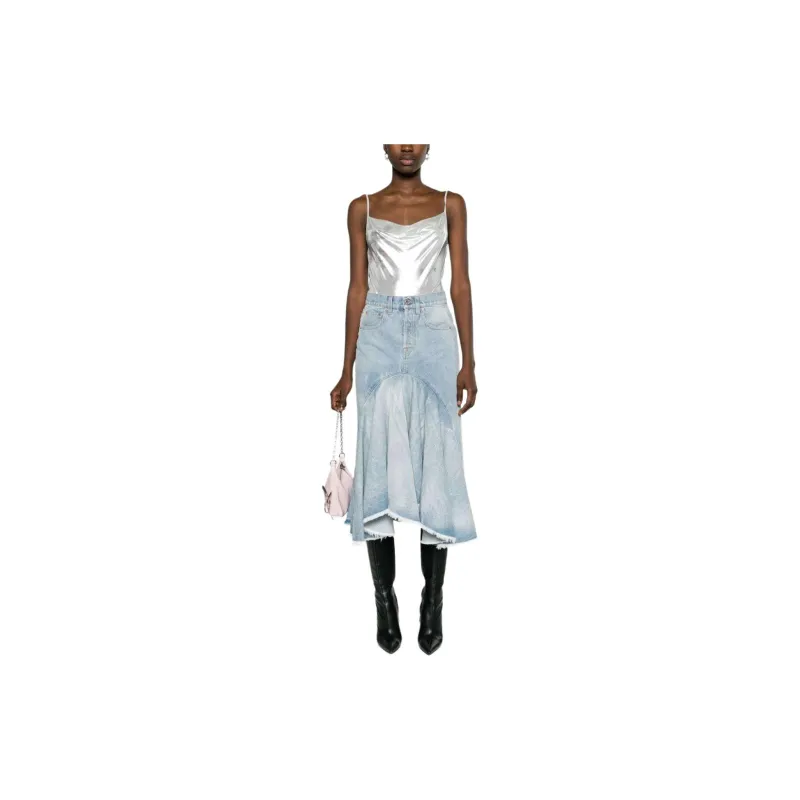 Vetements High-Waisted Frayed Edge Denim Skirt-1