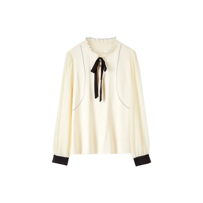 SENTUBILA Chiffon Shirts Women's Beige Apricot-8
