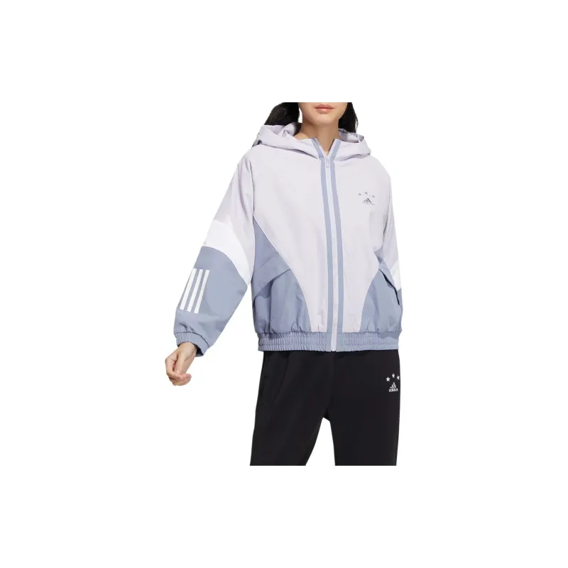 adidas Women'ss Embroidered Striped Woven Hooded Jacket Lilac-1
