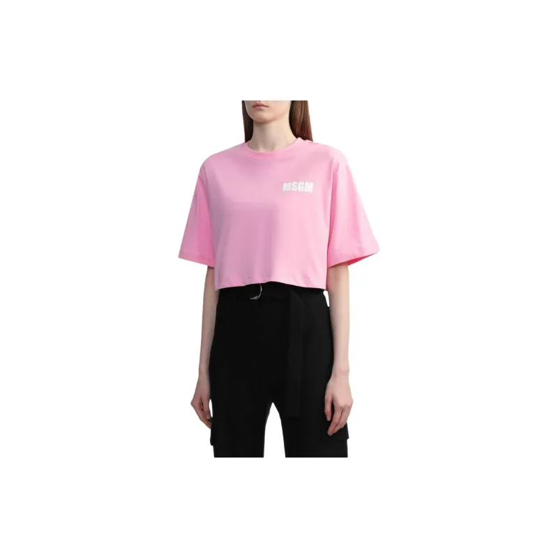MSGM Drop Shoulder Sleeve T Shirt Women's Rose Pink-4