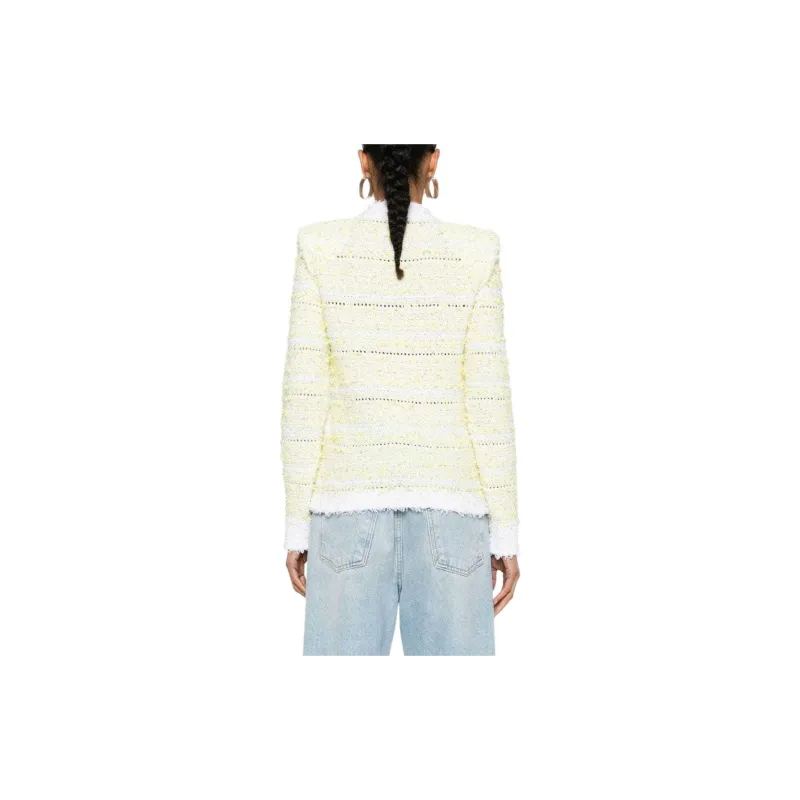 BALMAIN Frayed detail Ribbed knit Cardigan-2