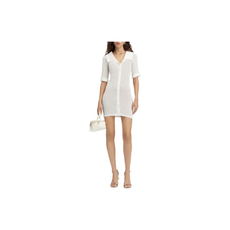 Jacquemus Knitted Mini Shirt Dress Short-Sleeved Dresses Women's White-1