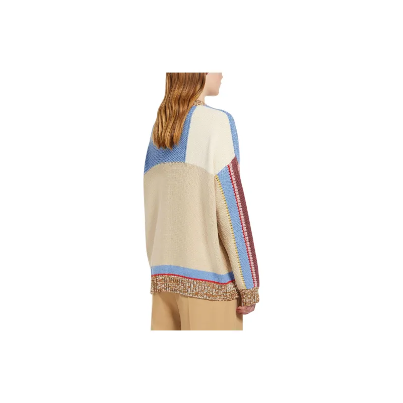 WEEKEND MaxMara Giorno Collection Patchwork Cotton Cardigan Sweater Women's Multicolor-4