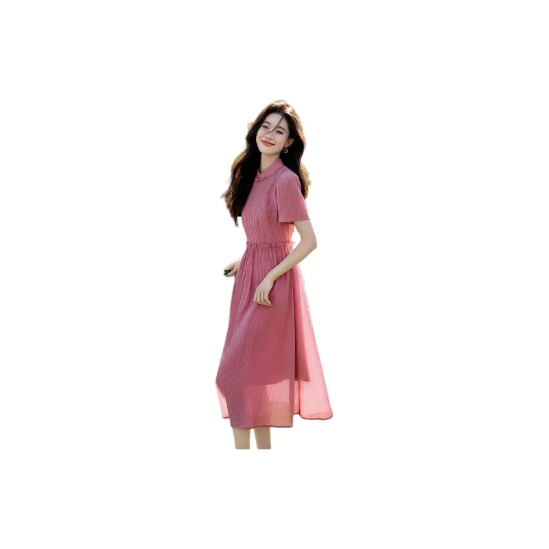Mo Han Yi Mei Short Sleeved Dress Women's Rose Gray Pink-1