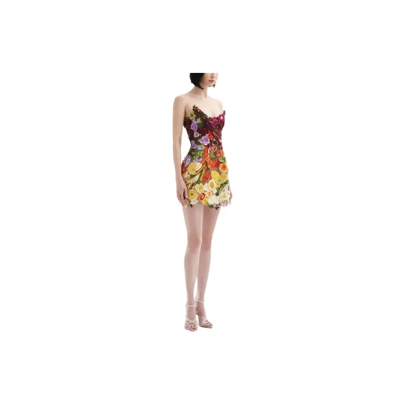 Oscar De La Renta Flower-embroidered Strapless Minidress-3