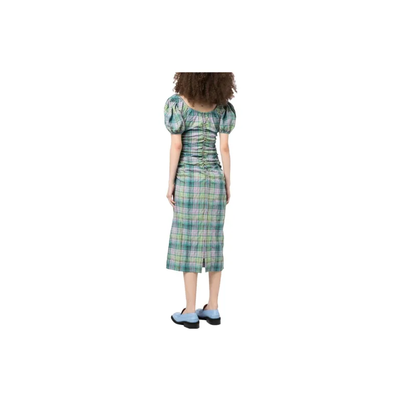 GANNI Checked Seersucker Midi Dress-2