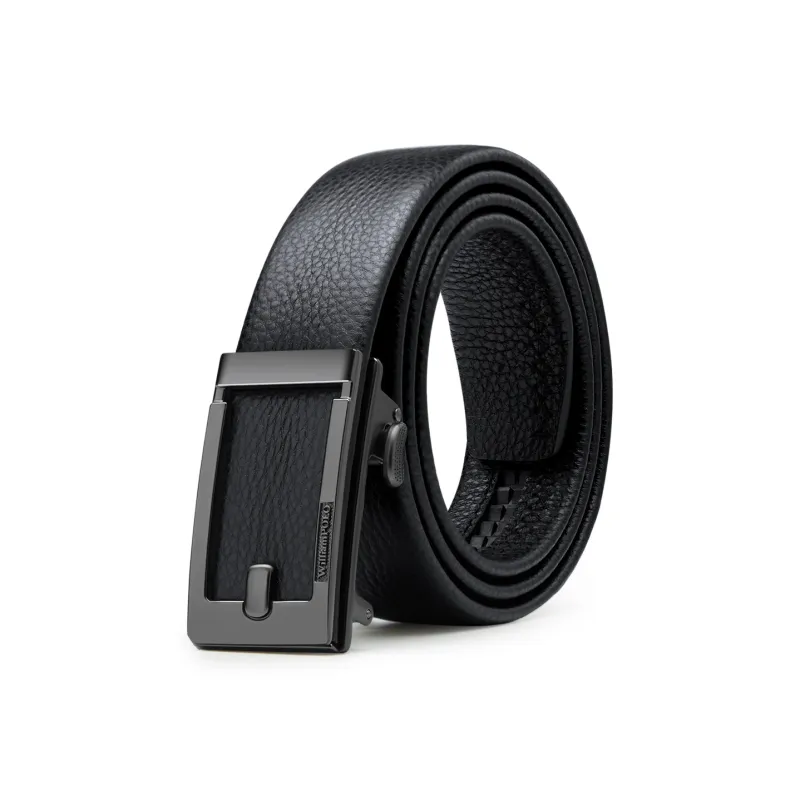 WilliamPOLO Cow Leather Leather Belts Men's Gunmetal Silver 3.4cm Wide-0