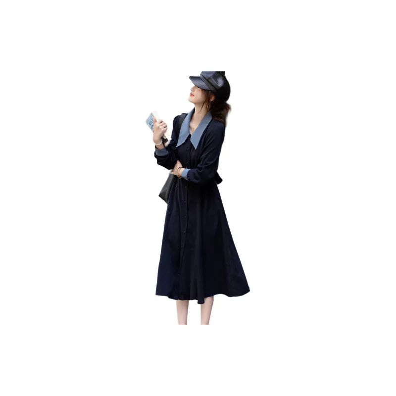 【dme】 Long Sleeved Dresses Women's Navy Blue-4