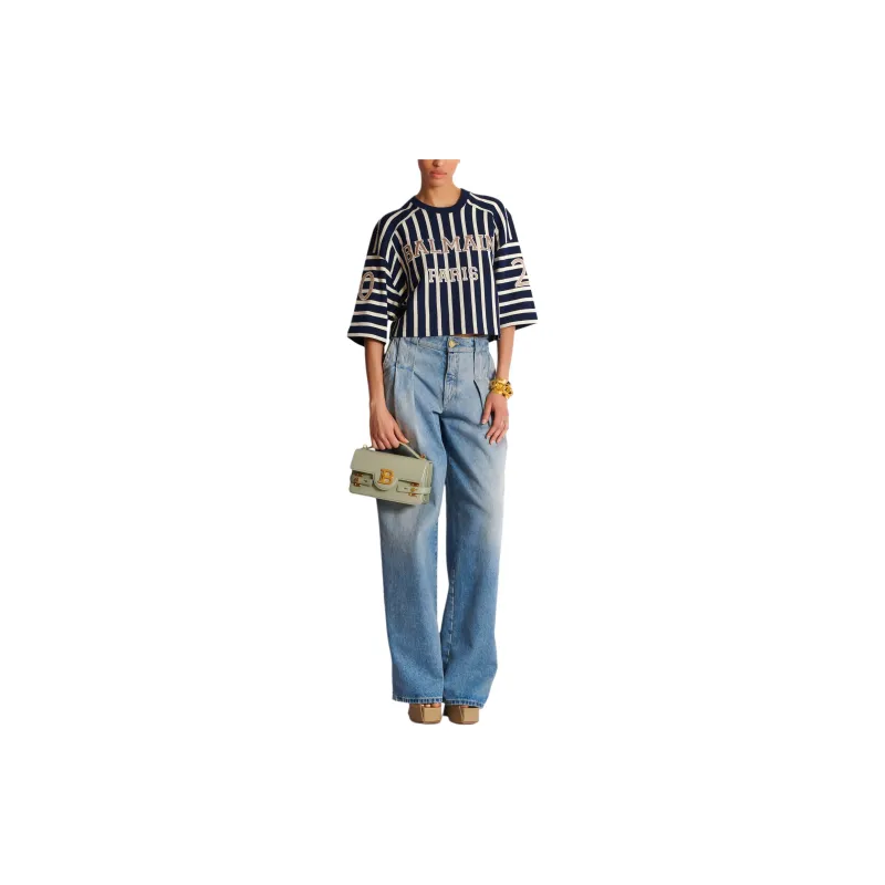 BALMAIN Striped Baseball T Shirt-1
