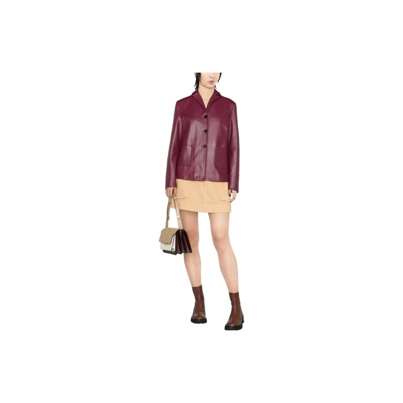 MARNI V-neck Button Leather Jacket-1
