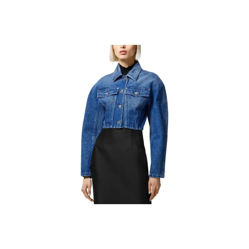 VERSACE Rounded Crop Denim Jacket 'Medium Blue'-2