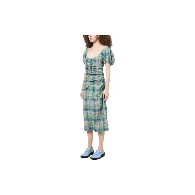 GANNI Checked Seersucker Midi Dress-1
