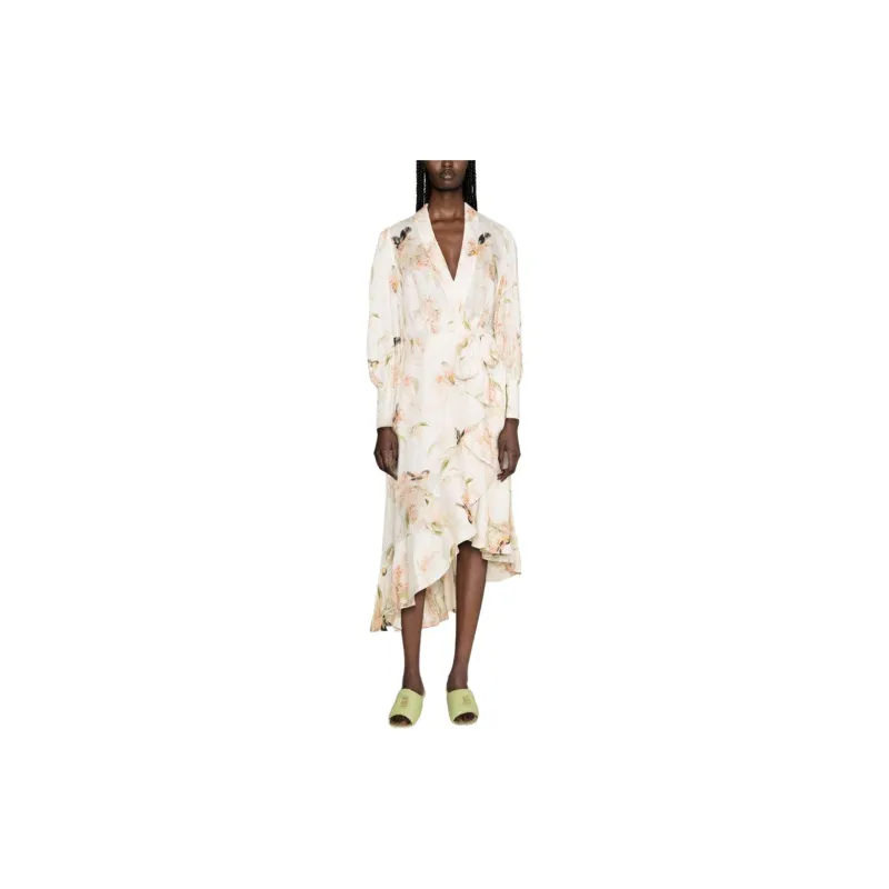 Zimmermann Coral Birds Printed Tied Waist Midi Dress-1