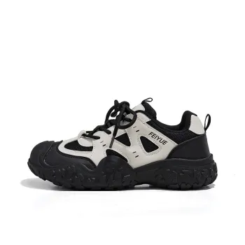 Feiyue Anti Slip Wear Resistant Low Top Chunky Sneakers Women's Beige Black