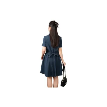 DAMABAIFENBAI Short Sleeved Dresses Women's Navy Blue