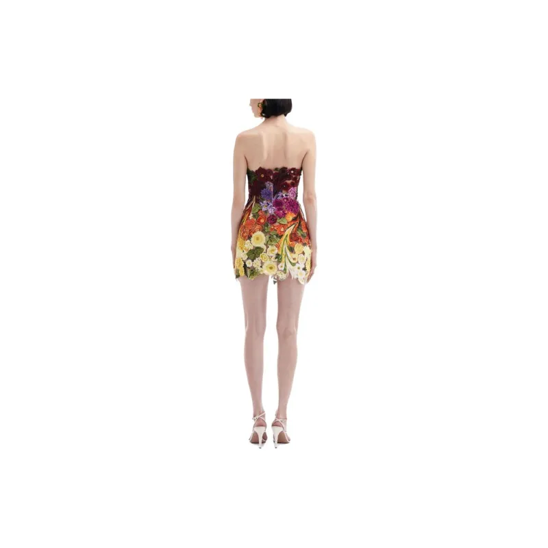 Oscar De La Renta Flower-embroidered Strapless Minidress-2