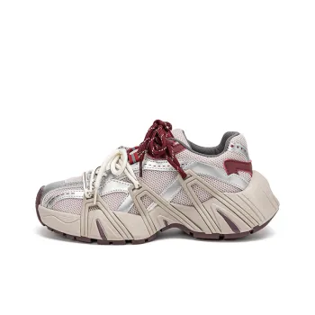 EXULL Q Cushioning Anti Slip And Wear Resistant Low Top Chunky Sneakers Women's Beige Red