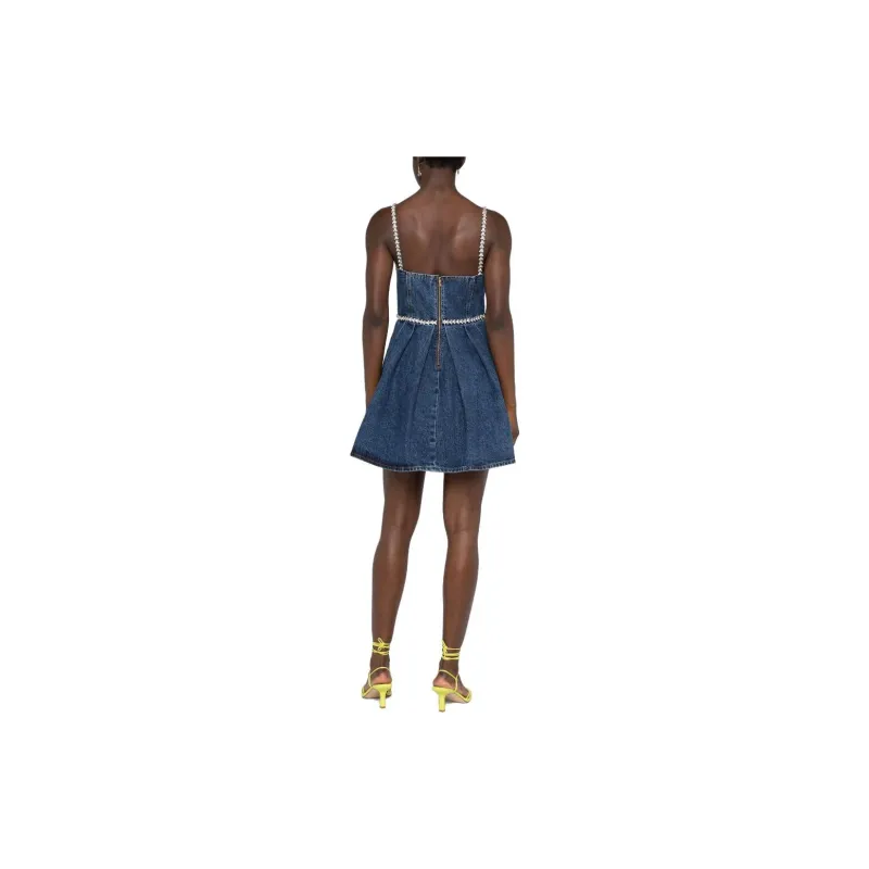 Self-portrait Crystal-embellishment Denim Minidress-3
