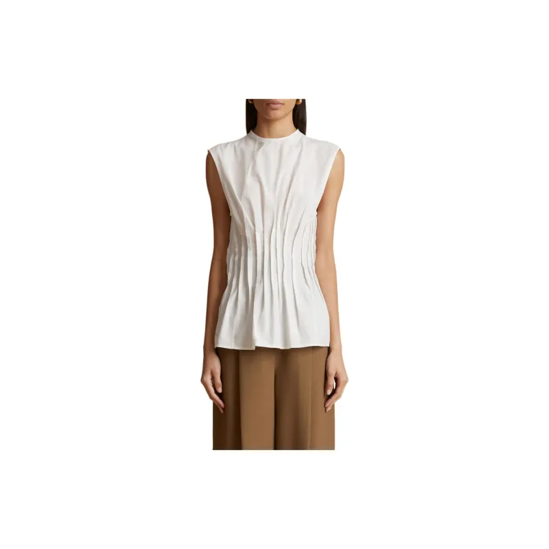 KHAITE Westin Pleated Cotton poplin Top-1