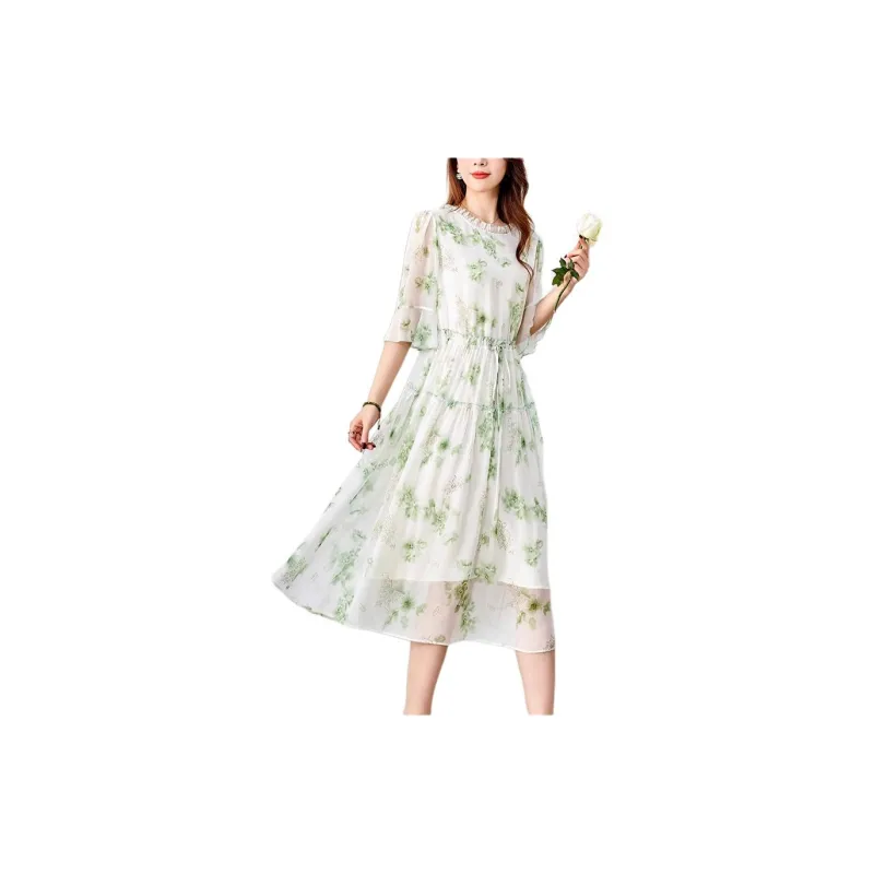 Yi Mengyuan Silk Long Sleeved Dress Women's-9