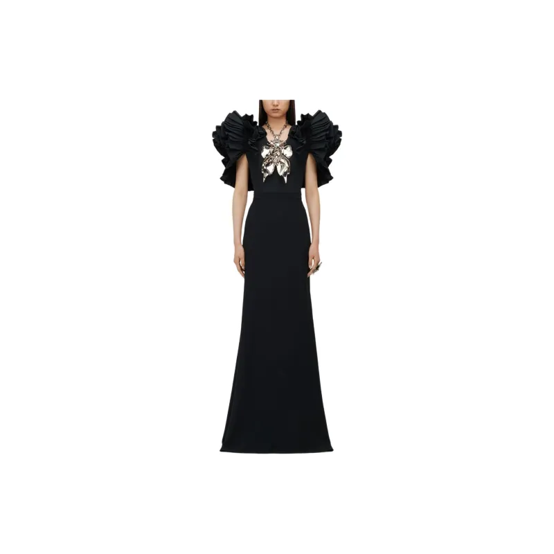 Alexander McQueen Exploded Shoulder Evening Dress In Black Short-Sleeved Dresses Women's Black-1