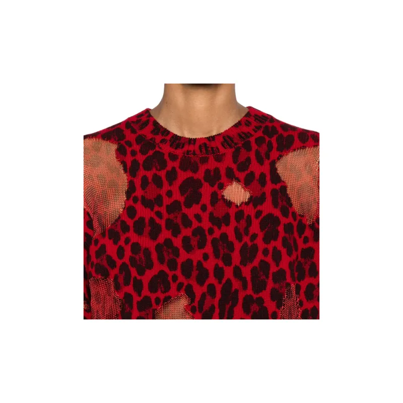 VERSACE Leopard-Printed Semi-Sheer Panelled Jumper-4