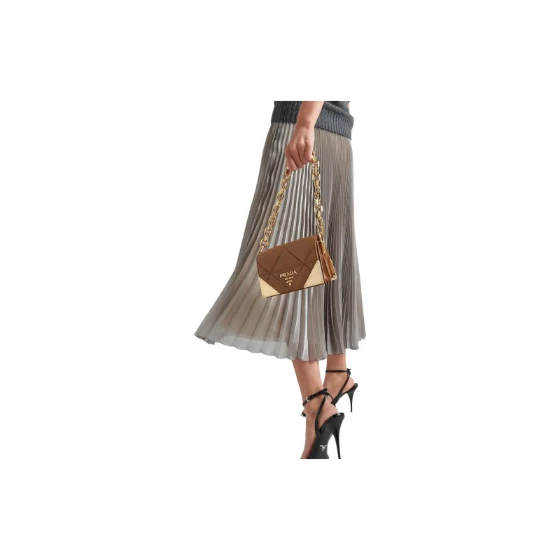 PRADA Logo Waistband Pleated Midi Skirt-4