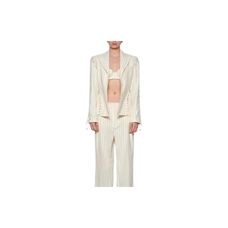 Jean Paul Gaultier Lace-up Striped Blazer-1