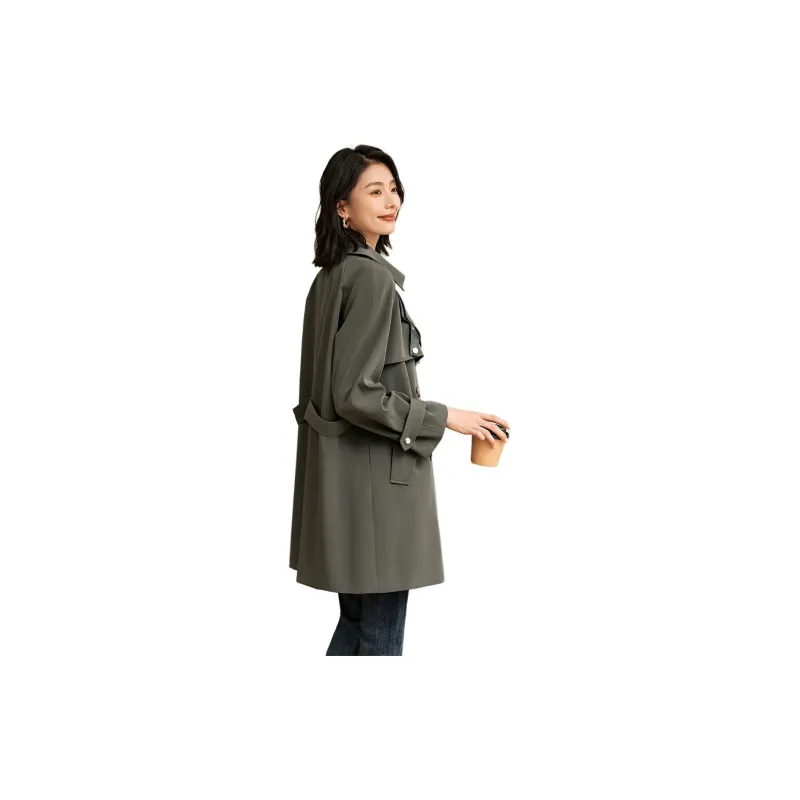 Mo Han Yi Mei Trench Coat Women's Gray Green-2