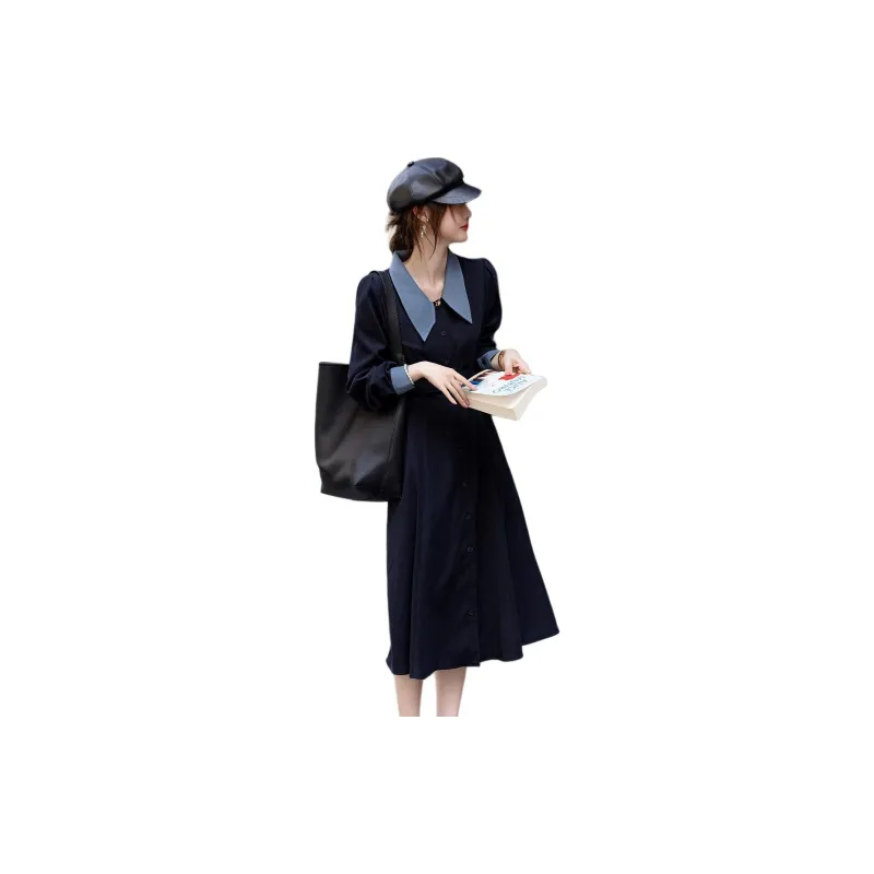 【dme】 Long Sleeved Dresses Women's Navy Blue-2