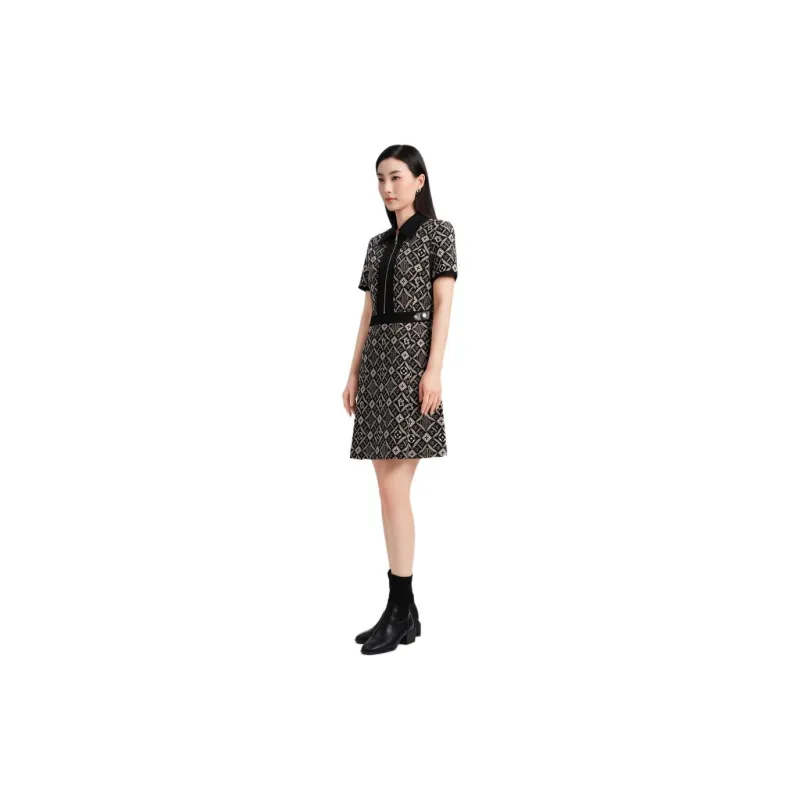 Blood Glitter Short-Sleeved Dresses Women's Black Floral-3