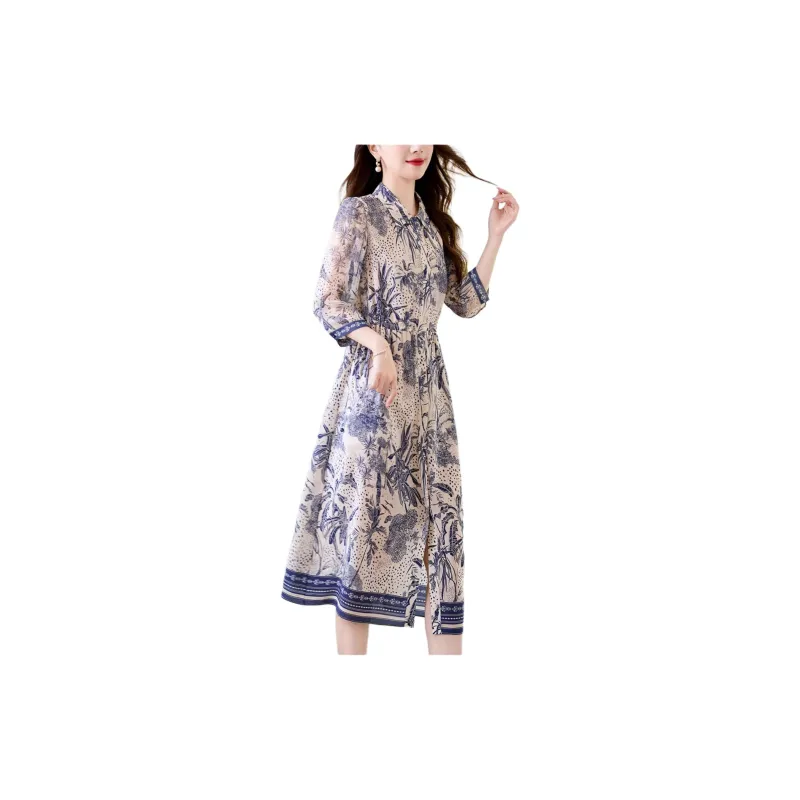 Ink Beauty Long Sleeved Dresses Women's Blue-3