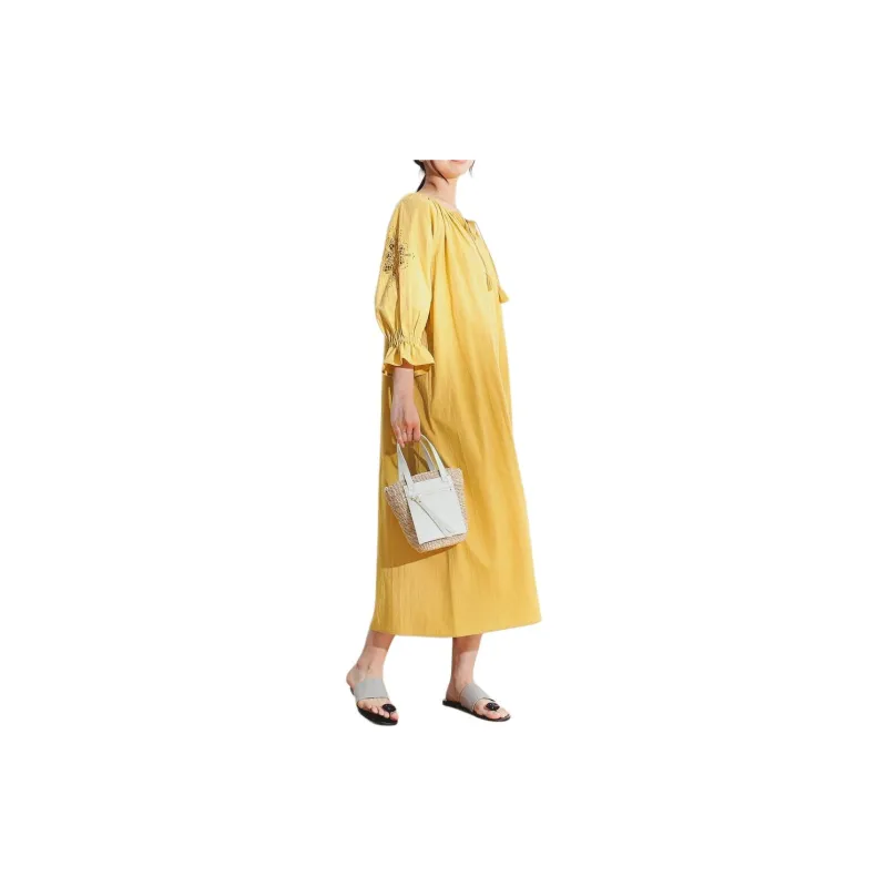 Beams Long Sleeved Dresses Women's Yellow-2