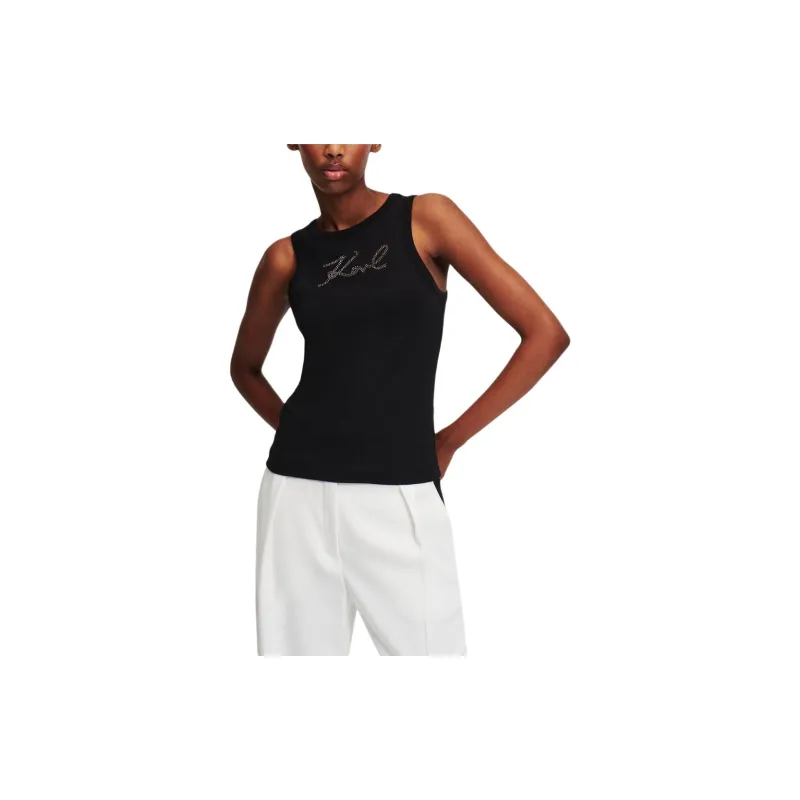 KARL LAGERFELD / Karl Lagerfeld Jeans Signature Rhinestone embellished Tank Top-1