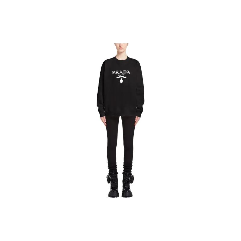 PRADA Oversized Logo Print Jersey Sweatshirt Black/White-1
