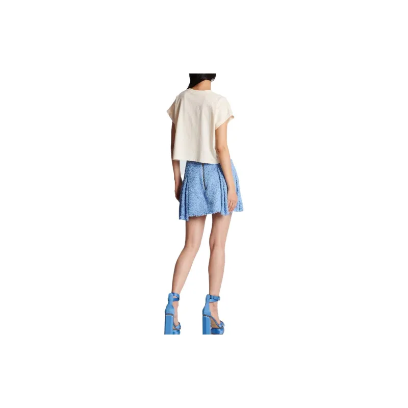 BALMAIN Pastel Printed Cropped T Shirt 'Ficelle/Pastel'-3