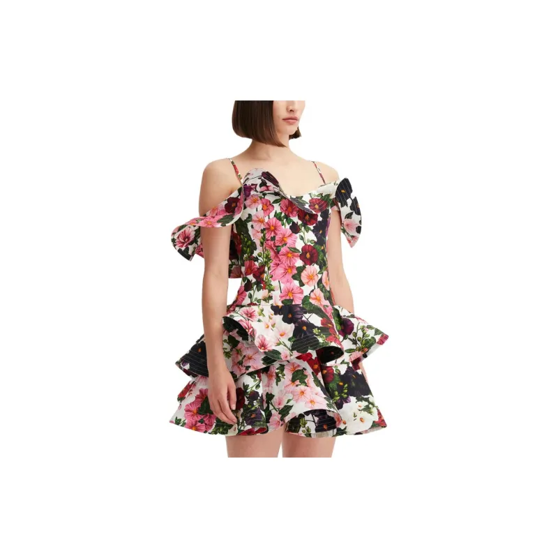 OSCAR DE LA RENTA Hollyhocks Cotton Poplin Ruffled Dress-4