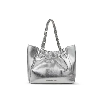 CHARLES&KEITH PU Cloud Bag Crossbody Handbag Small Size Women's Brown/Black/Silver