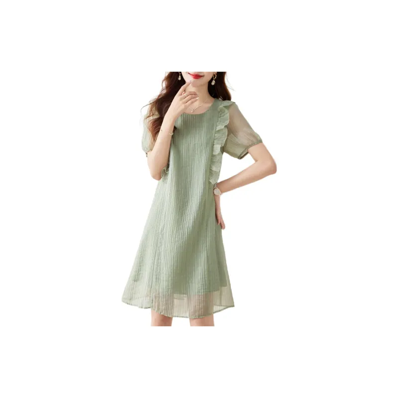 Still Quiet Short Sleeved Dresses Women's Green-6