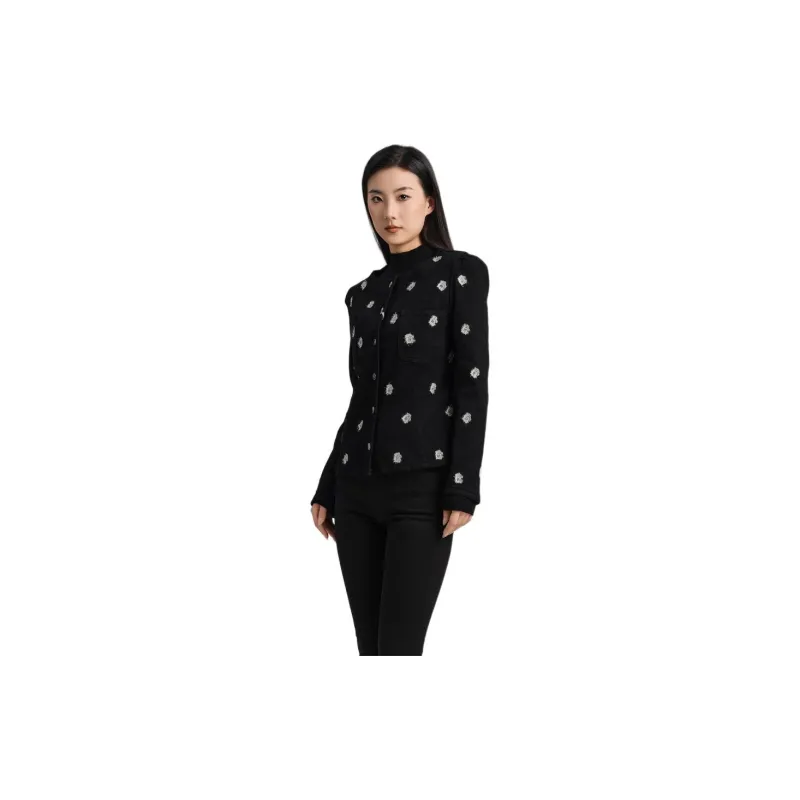 Blood Glitter Denim Jacket Women's Black Floral-3