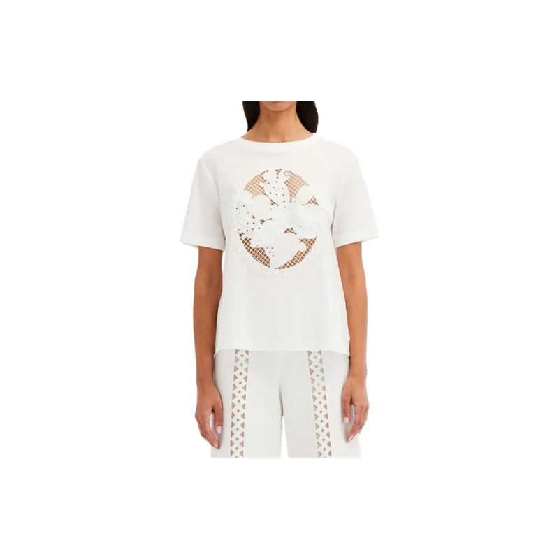 Oscar De La Renta Cactus Eyelet Guipure Cotton T-shirt-3