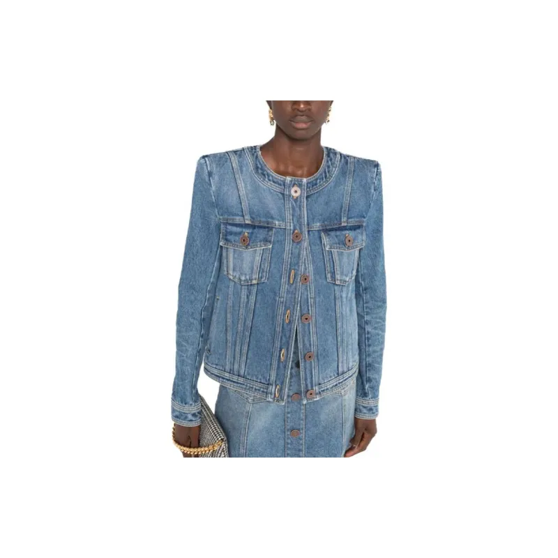 BALMAIN Denim Jackets Women's Blue-4