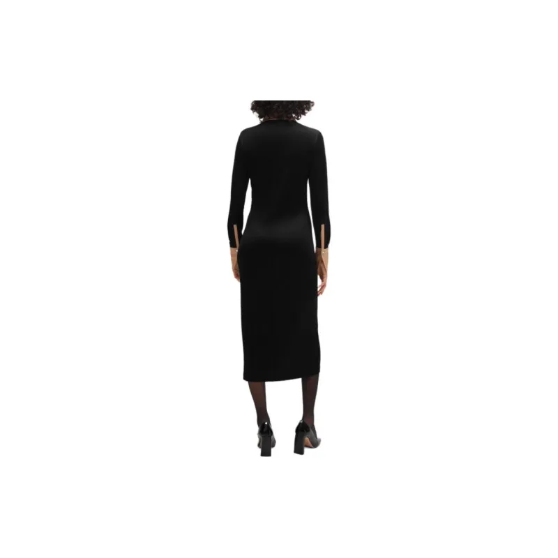 HUGO BOSS Long-Length Shirt-Style Dress In Ribbed Jersey Long-Sleeved Dresses Women's Black-3