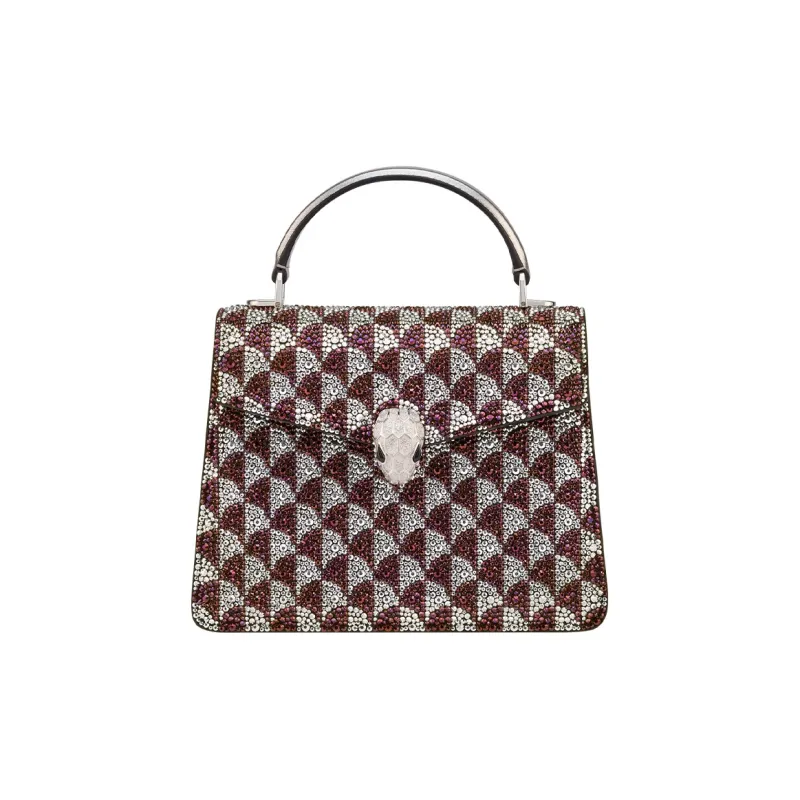 BVLGARI Serpenti Forever Series Crystal Handbag Medium Size Women's Purple-0