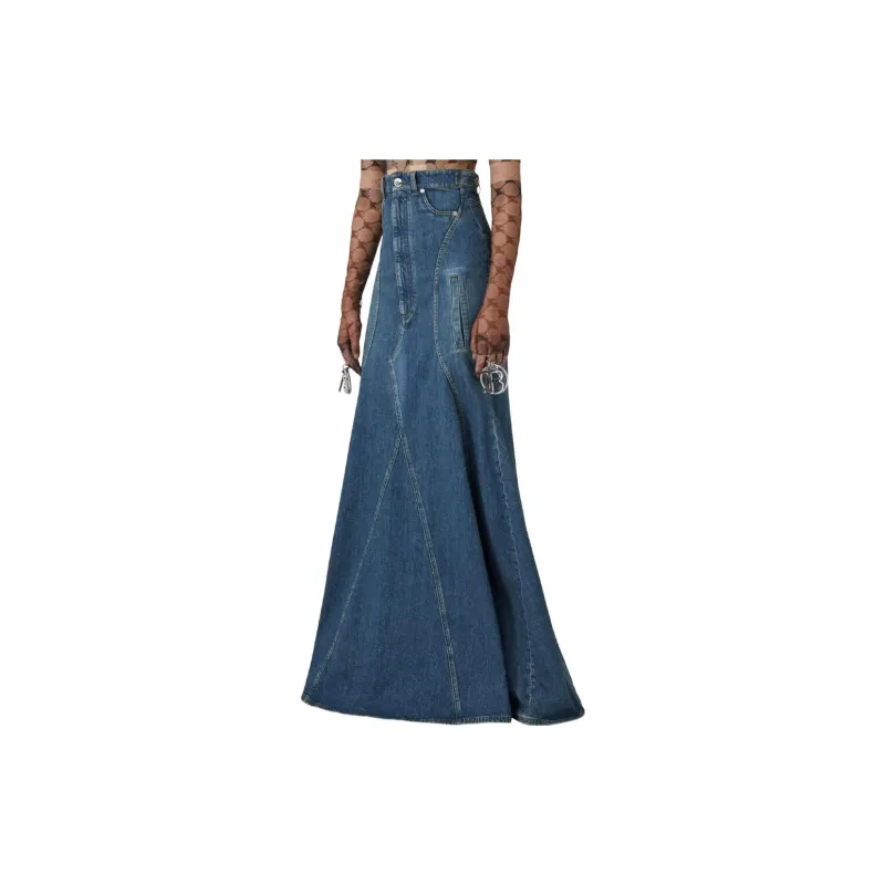 Burberry Denim Long Skirts Women's Blue-3