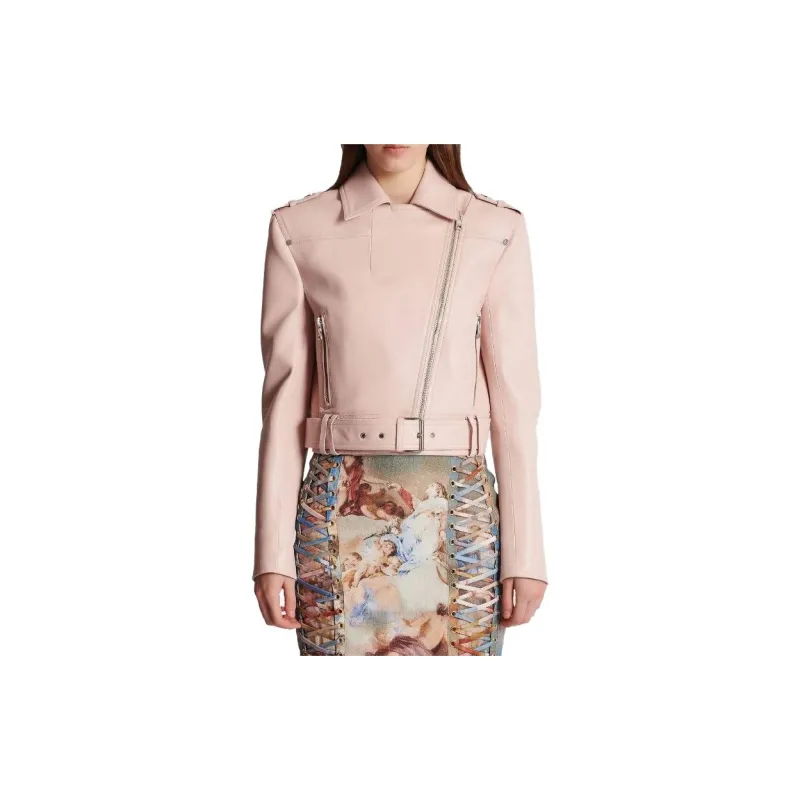 BALMAIN Cropped Leather Biker Jacket-3