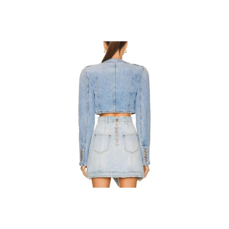 BALMAIN FW22 Denim Jacket Women's Blue-3