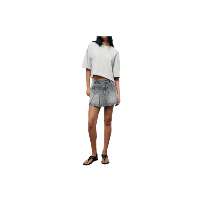 ZARA Denim Short Skirts Women's Light Gray-2