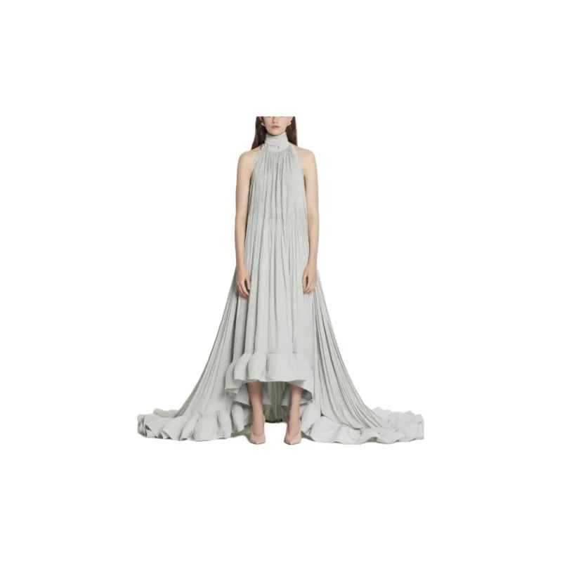 Lanvin Embroidered Halterneck Charmeuse Gown-1
